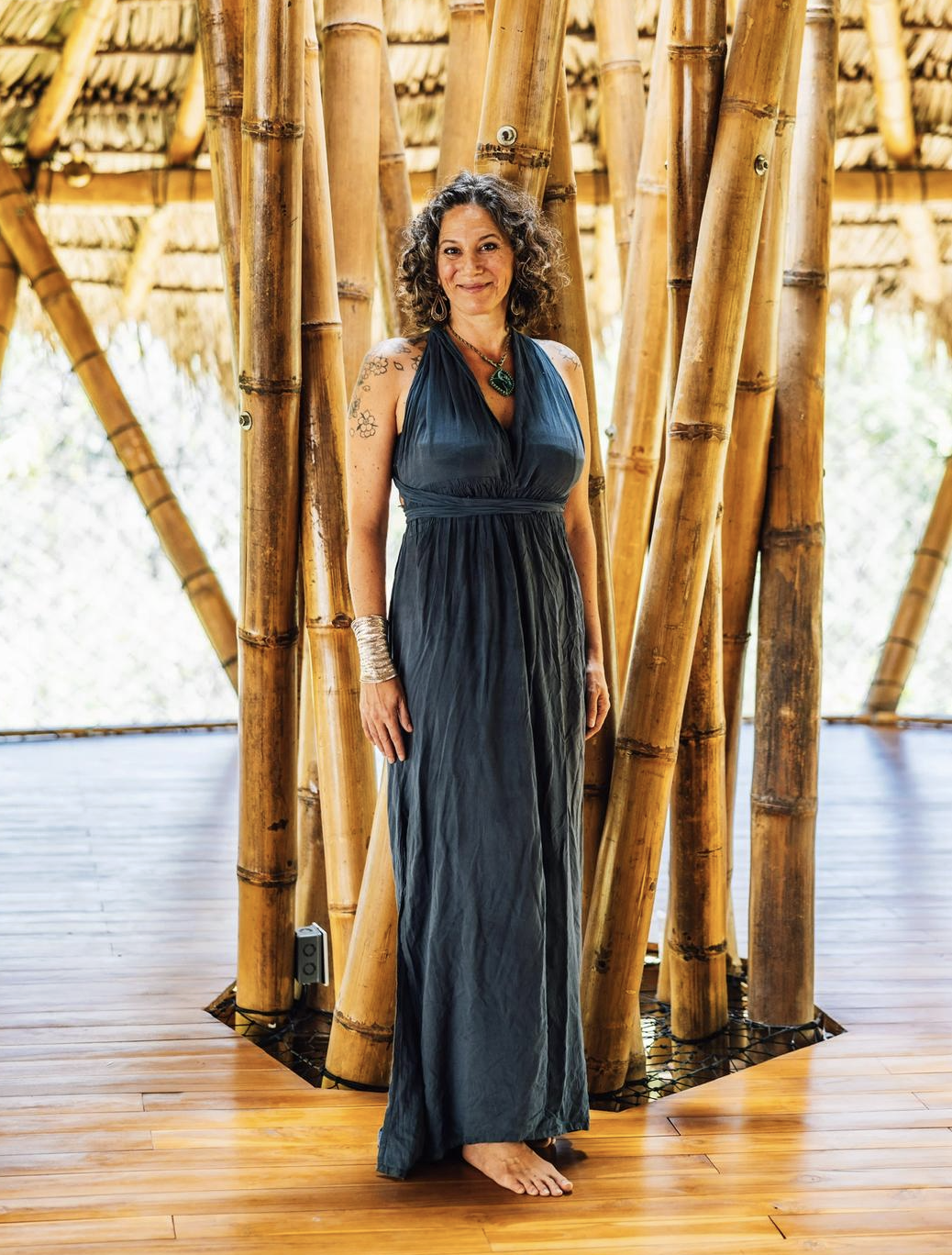 Portrait of Michelle Flemming inside the bamboo structure at Sanctuary on the Beach